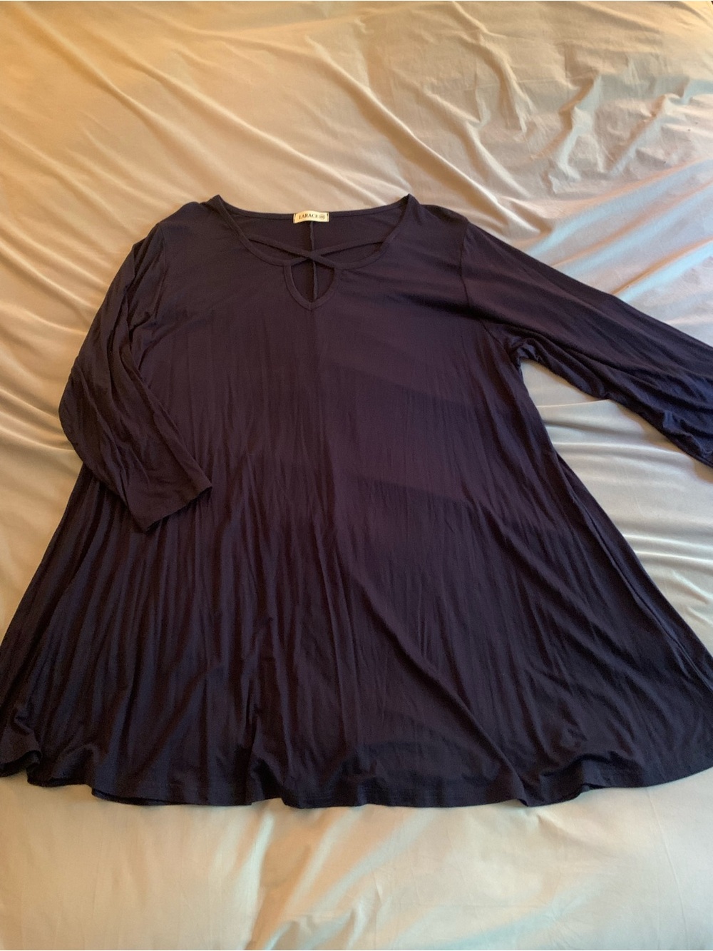 Flowy Navy Women's Tunic with Keyhole Neck